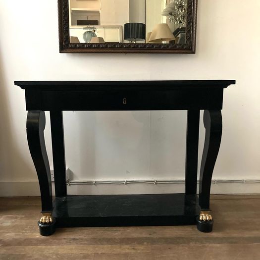 19th Century French Ebonised Marble Top Console Table