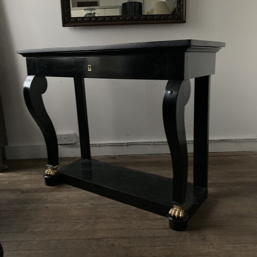 19th Century French Ebonised Marble Top Console Table