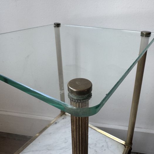 Glass Brass and Marble Side Tables