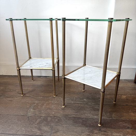 Glass Brass and Marble Side Tables
