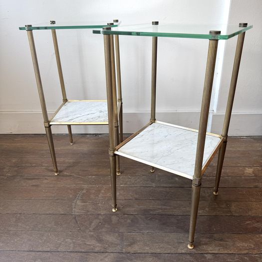 Glass Brass and Marble Side Tables