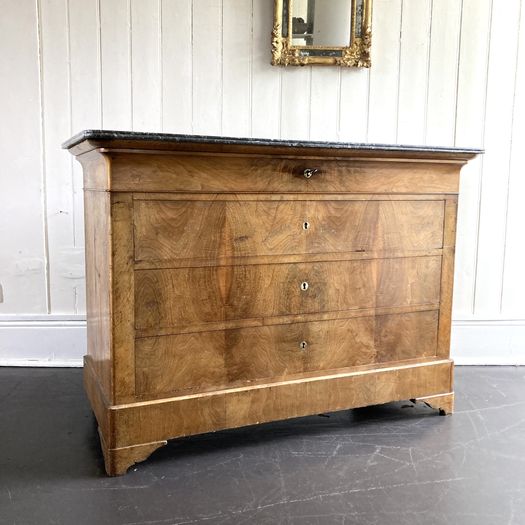 19th Century Walnut Commode Grey Marble