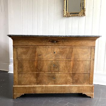 19th Century Walnut Commode Grey Marble