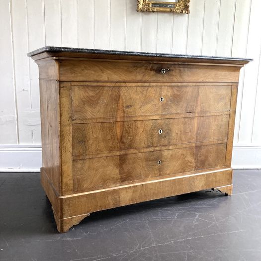 19th Century Walnut Commode Grey Marble