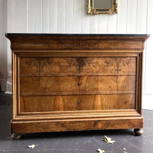 19th Century Burr Walnut Marble Top Commodde