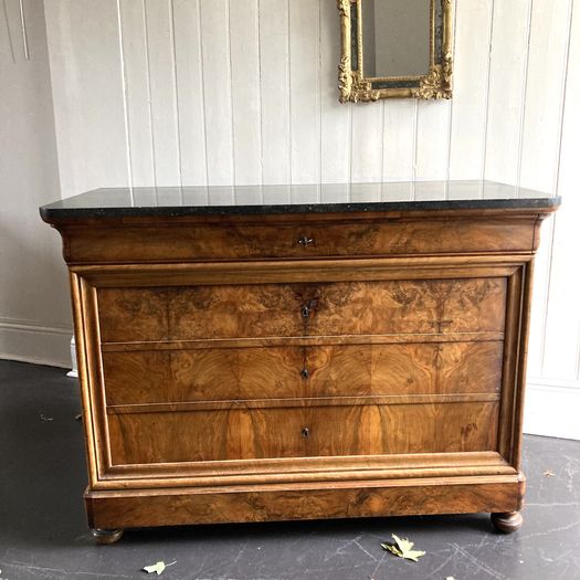 19th Century Burr Walnut Marble Top Commodde