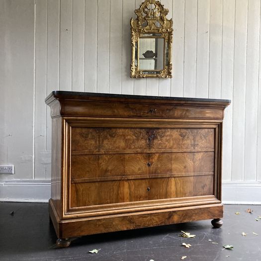19th Century Burr Walnut Marble Top Commodde