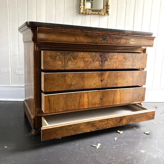 19th Century Burr Walnut Marble Top Commodde