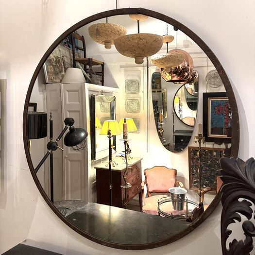 Circular Iron Frame Mirror