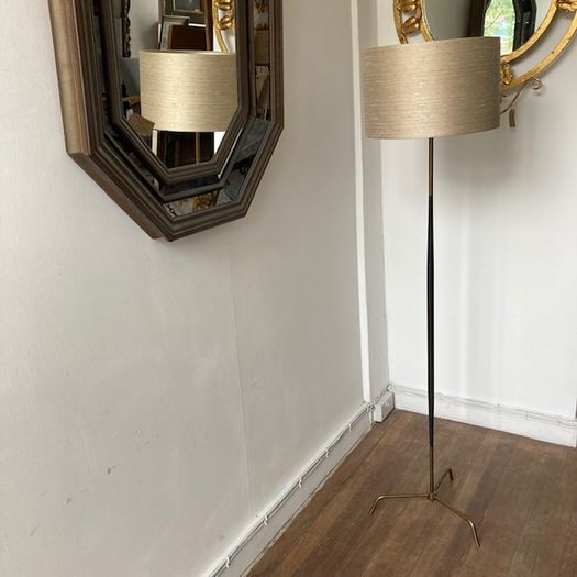 Mid-Century Black and Brass Base Floor Lamp