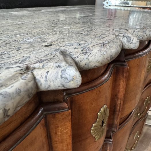 18th Century French Serpentine Fronted Marble Top Commode