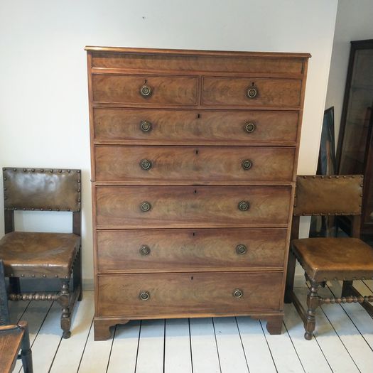 George III faded figured mahogany chest on chest