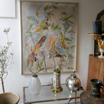 70s acrylic oil on canvas. Birds