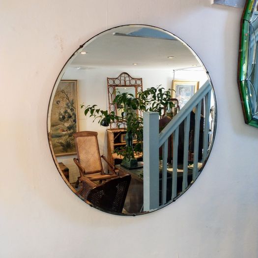 1920s large round frameless mirror