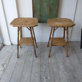 Pair antique bamboo side tables