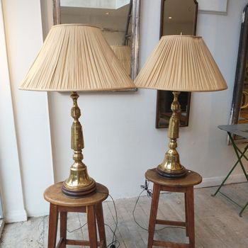 Large C19th heavy engineered brass lamps