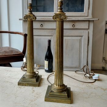 Large heavy brass column lamps