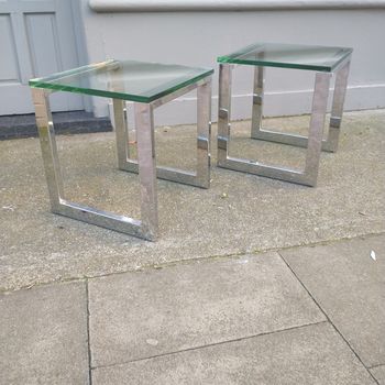 Pair vintage chromed steel side tables
