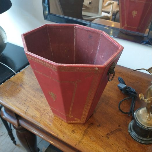 Vintage leather paper bin