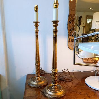 Pair of early C20th carved gilt beech wood lamps 65cms