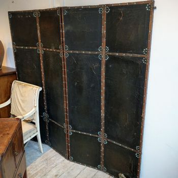 Antique four fold leather screen