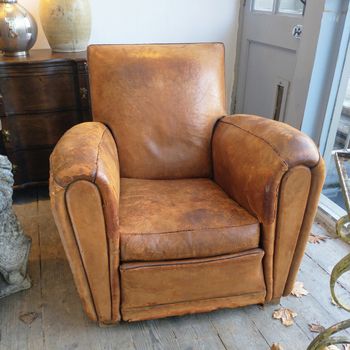 French Deco leather club armchair