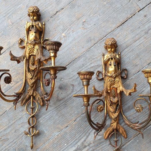 Pair of early C19th gilt brass wall lights