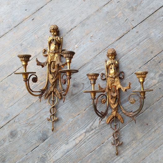 Pair of early C19th gilt brass wall lights