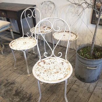 C19th heavy iron garden chairs set 4