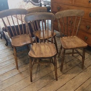 Set 4 antique elm scullery chairs