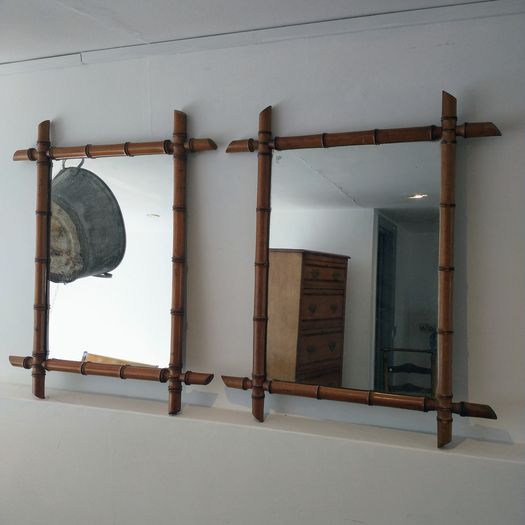 Pair antique French faux bamboo mirrors