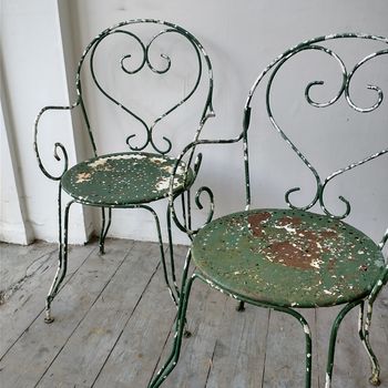 Pair antique iron garden armchairs