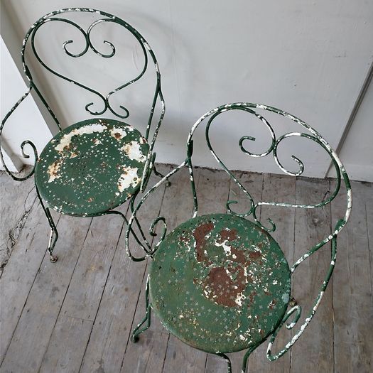 Pair antique iron garden armchairs