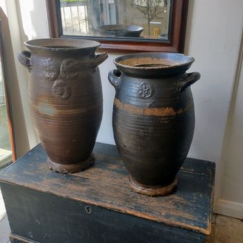Antique large stone ware storage pots