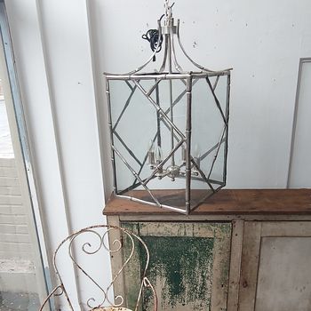 Large plated bronze faux bamboo lantern