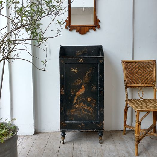 Antique black lacquer chinoiserie decorated cabinet