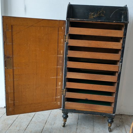 Antique black lacquer chinoiserie decorated cabinet