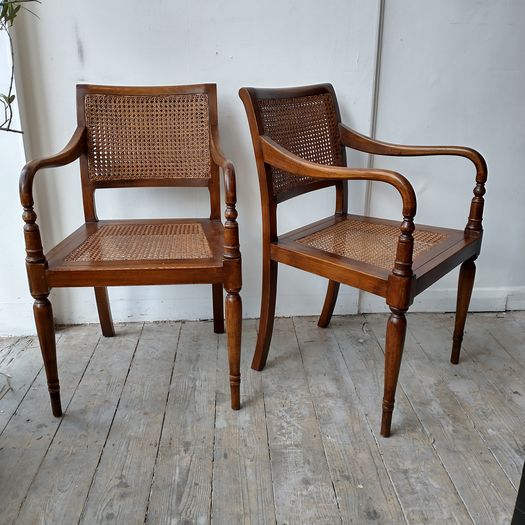 Pair Colonial teak armchairs