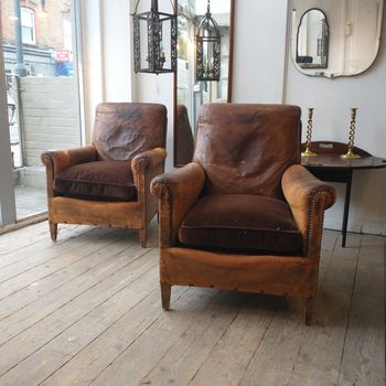 1920s leather armchairs, pair