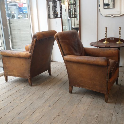 1920s leather armchairs, pair