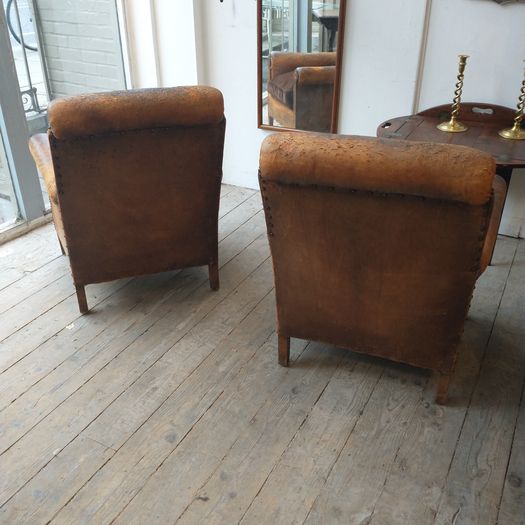 1920s leather armchairs, pair