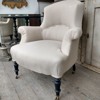 French C19th linen covered fauteuil