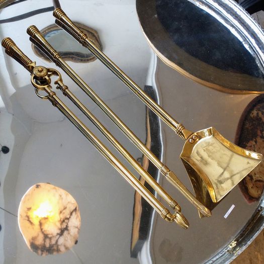Georgian full length polished brass fire irons