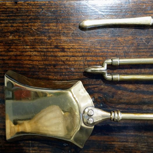 Georgian full length polished brass fire irons