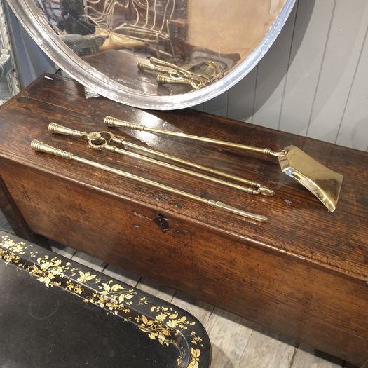 Georgian full length polished brass fire irons