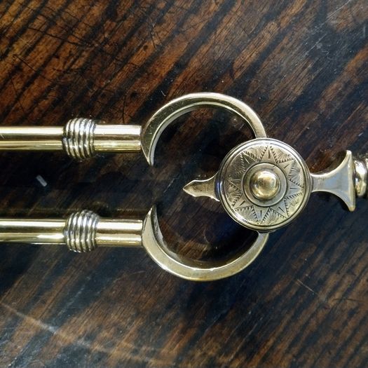 Georgian full length polished brass fire irons
