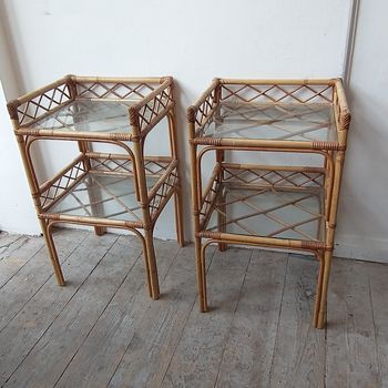 Pair of vintage 60s 70s  bamboo bedside tables
