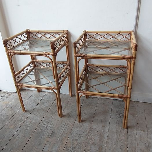 Pair of vintage 60s 70s  bamboo bedside tables