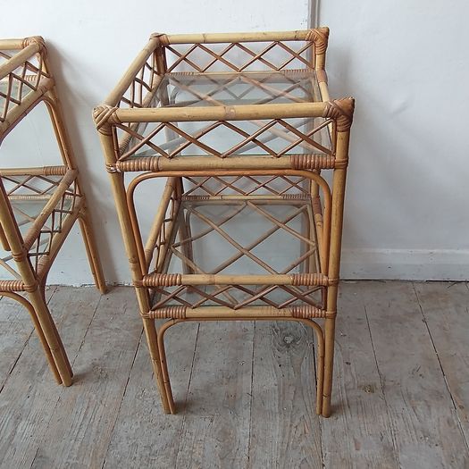 Pair of vintage 60s 70s  bamboo bedside tables