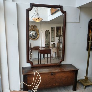 Very large antique shaped oak mirror